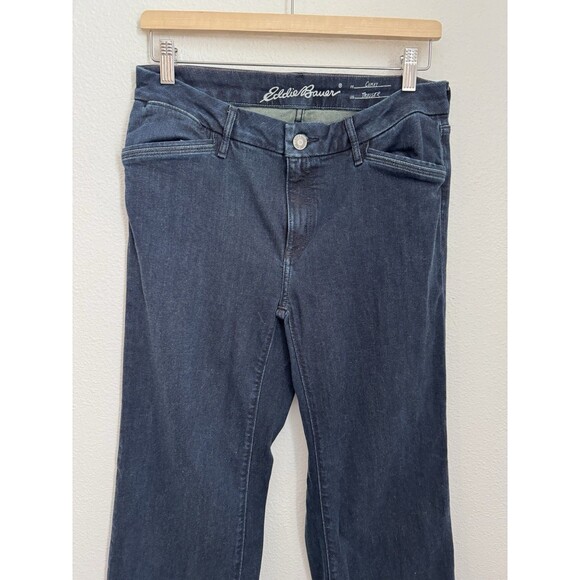 Eddie Bauer Jeans Stretch Curvy Fit Trouser Leg 5 Pocket Dark Blue Size 10 EUC - Picture 3 of 11
